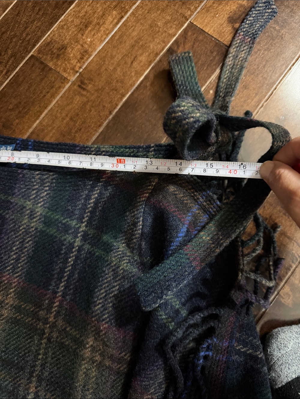 Polo by Ralph Lauren Plaid Multi Wool Blend Fringe Skirt in Navy and Brown - Picture 4 of 5